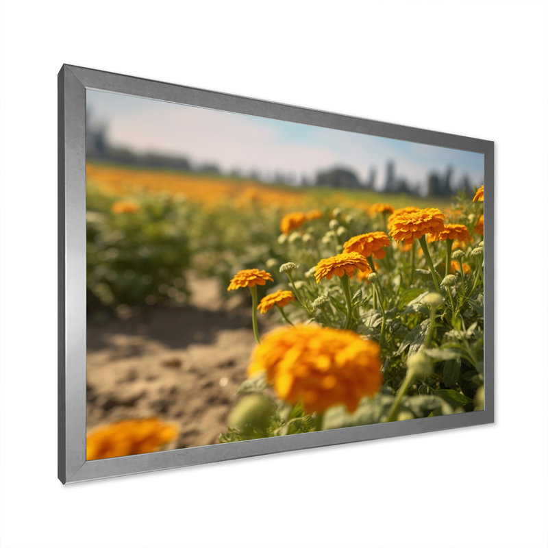 Jaune jaune vert souci I - reproduction sur toile, H 16 po x l 32 po x P 1 po, Cadre photo argenté