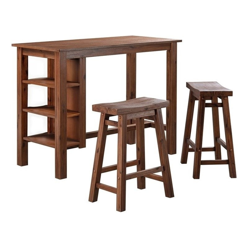 Ensemble de table de bar en acacia brossé 3 pièces Pembertly Row