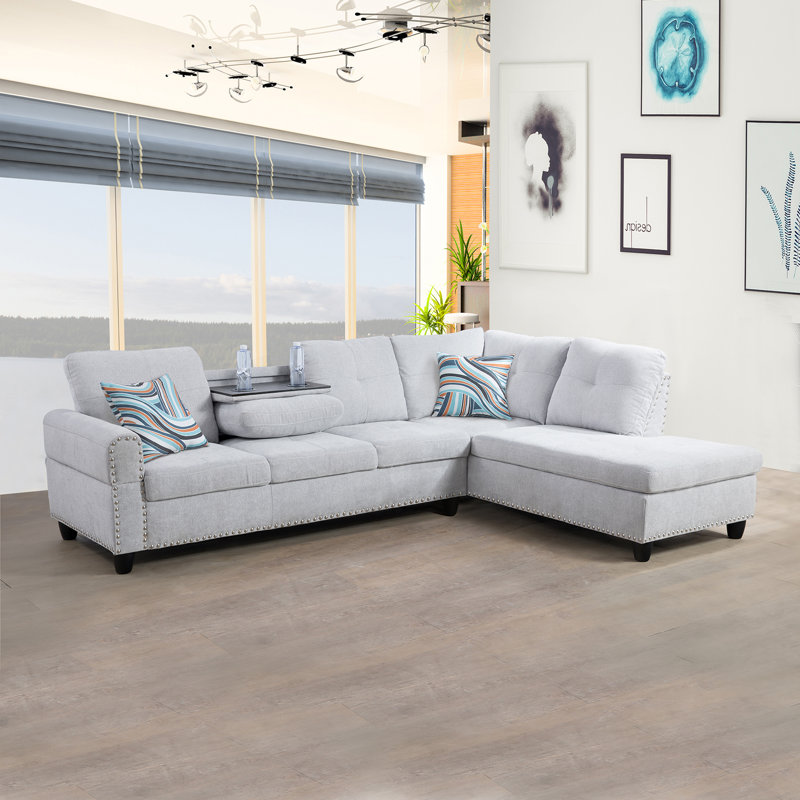 Ahkari Upholstered L-Shaped Sectional, Right Hand Facing