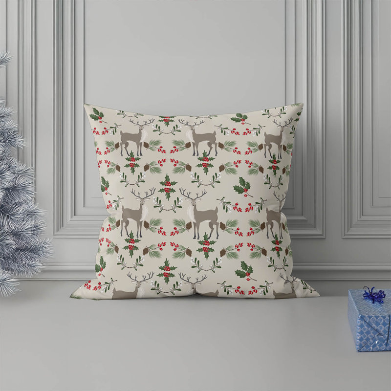 Coussin Botanical Deer, Carré 16 po, Ivoire ivoire