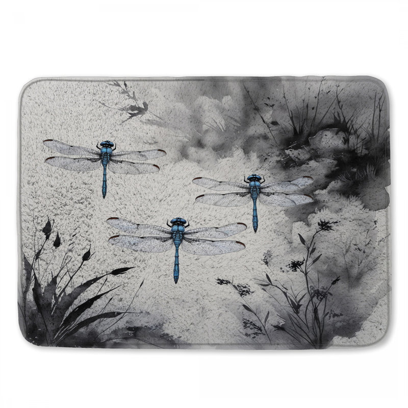 Tapis de bain aquarelle Blue Dragonfly, L 34 po x L 21 po