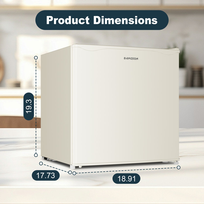 BANGSON 1.6 Cu.Ft Mini Fridge with Freezer, Reversible Door Compact Refrigerator for Dorm, Office, Bedroom, Apartment，White
