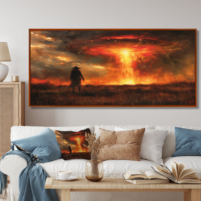 Red Black Alien Encounter Ufos In Autumn - Ufos Wall Art Print