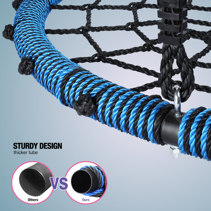 45inch Web/Saucer Swing with 2pcs Tree Hanging Straps, Steel Frame and Adjustable Ropes, Blue