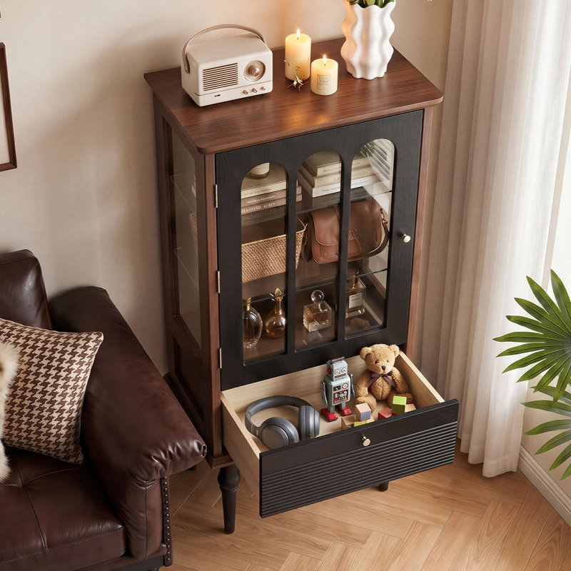 Armoire de rangement à porte française rétro en verre