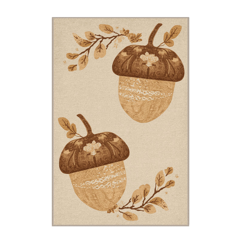Soft Plush Festa Thanksgiving Modern & Contemporary Abstract Area Rug in Beige – Beige Binding, 8x10