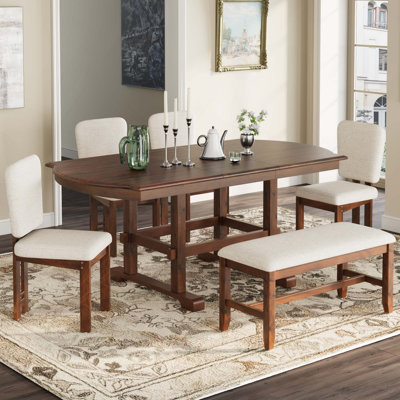 Ensemble de table de salle à manger extensible Traditional avec banc amovible et 4 chaises rembourrées