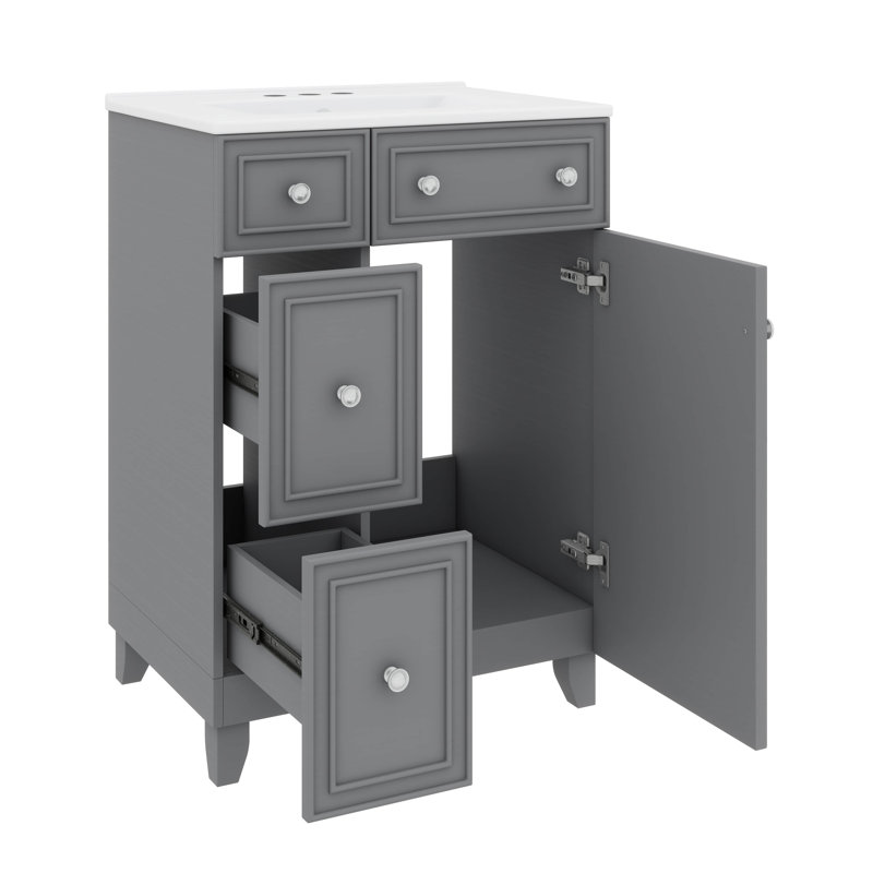 Armoire de meuble-lavabo 24 po avec lavabo en céramique 2 tiroirs, Gris