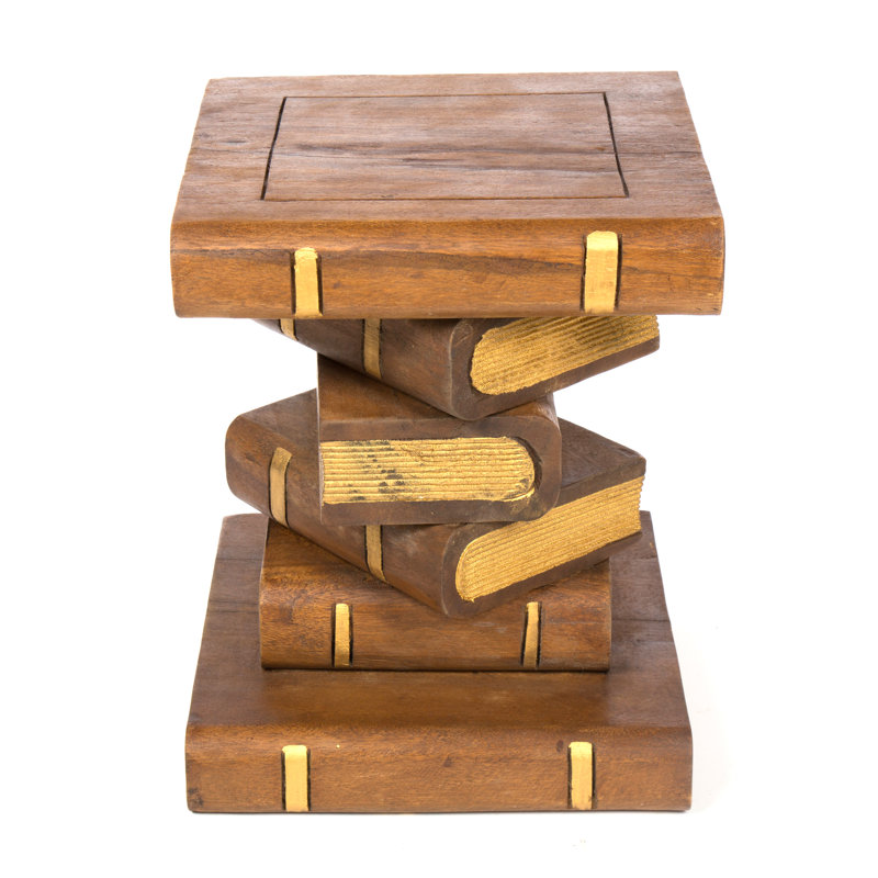 Bookstack Solid Wood End Table, Waxed Gold