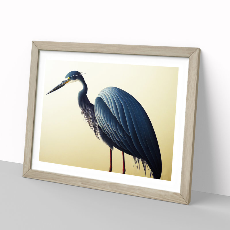 A Dazzling Heron Bird - Framed Print, 25cm H x 34cm W x 2cm D, Oak