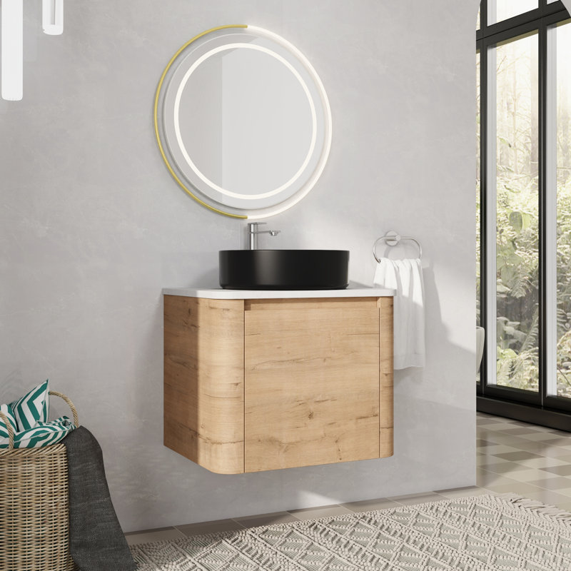 Meuble-lavabo mural simple avec lavabo en céramique, 24", Noir mat