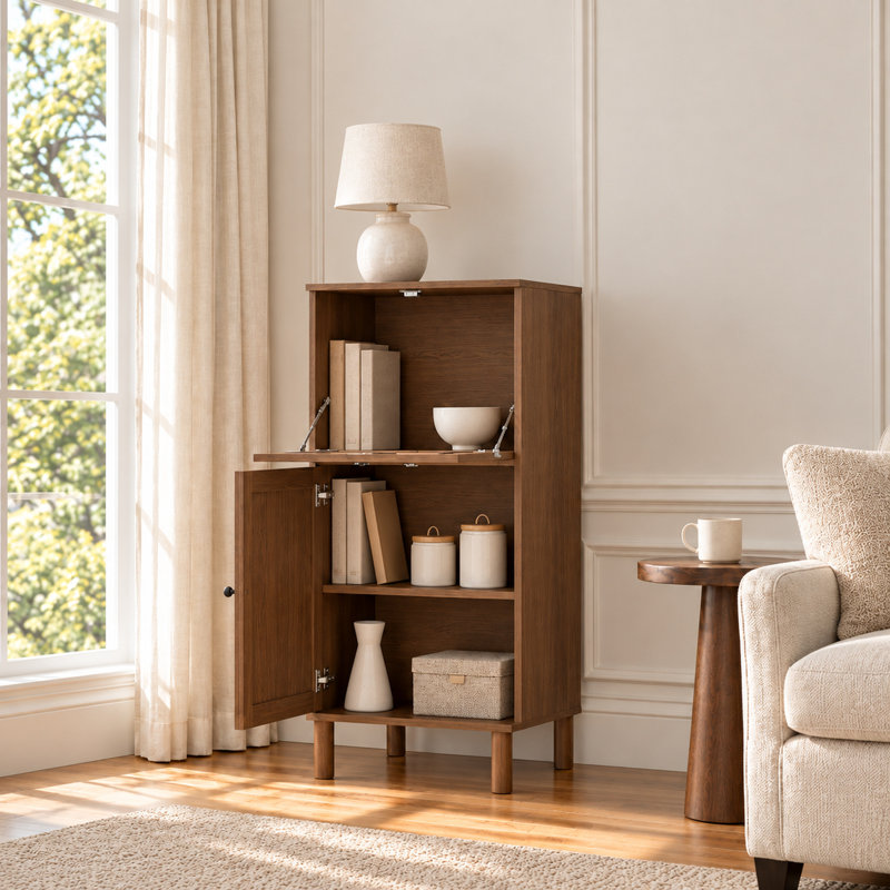 Armoire de rangement secrétaire avec bureau rabattable, 1 porte et tablette intérieure, brun noyer