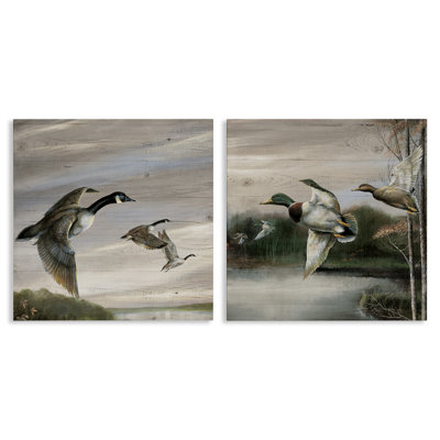 Oies et canards dans la nature, ensemble de 2 toiles, conception par Ruane Manning