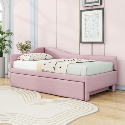 Twin Wooden Upholstered Daybed with Twin Trundle and Slats by Lark Manor