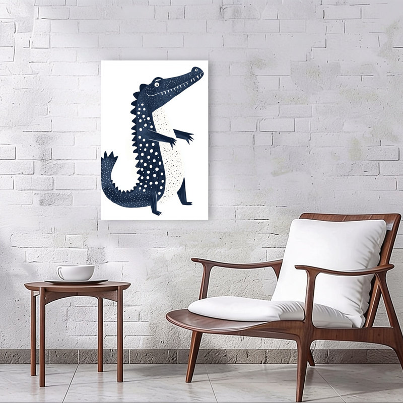 Polka Dot Crocodile Modern Playful Whimsical Alligator Crocodile Wall Art Print 1 Piece Wrapped Canvas Wall Art