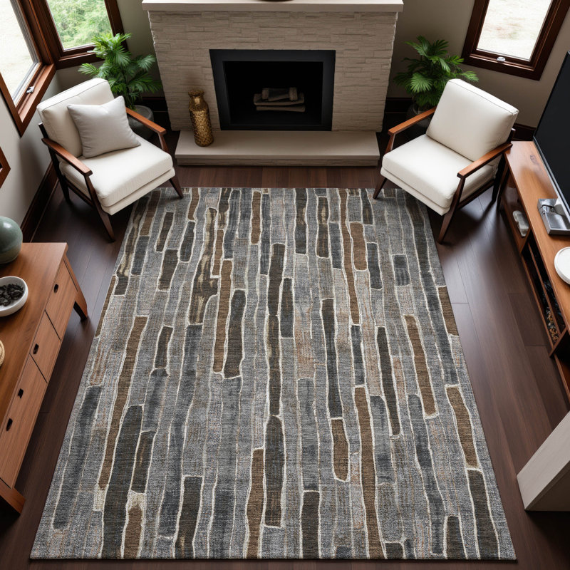 Premium Machine Washable Kumbhar AMF1301 Stripes Rug, Rectangle 10' x 14'