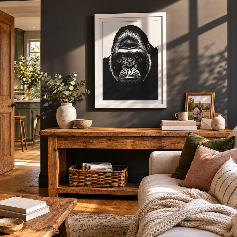 Gorilla Confrontation Modern - Framed Print, A1 - 84.1 x 59.4 cm, White