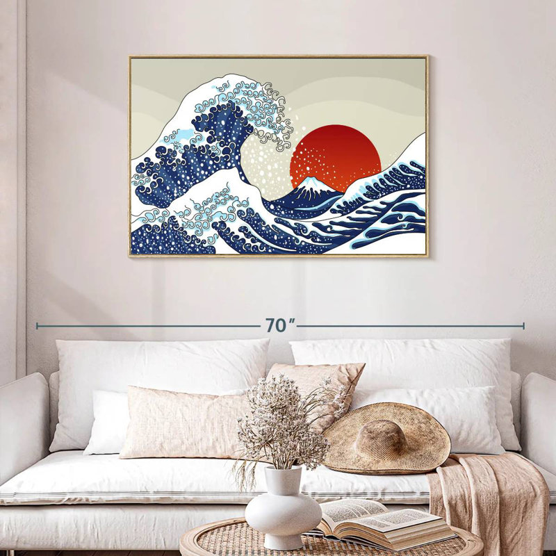 Asian Wave, 25" X 17", Floating Frame Natural Wood