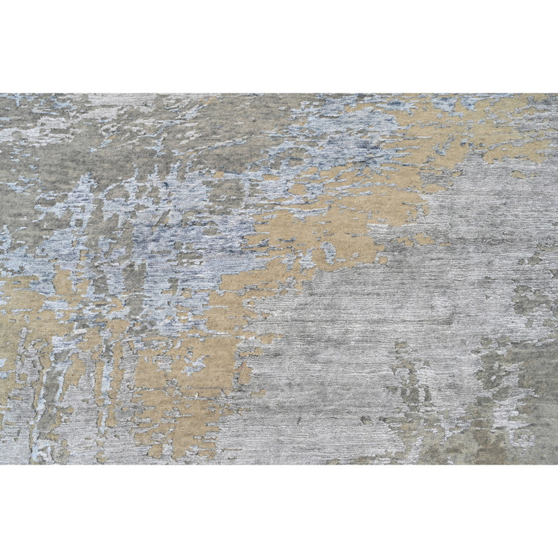 Tapis rectangulaire argent / bleu / beige / ivoire, Rectangle 9 pi x 12 pi