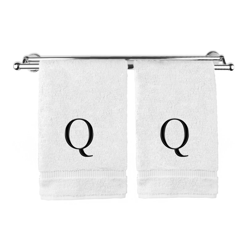 Essuie-mains monogrammés - ensemble de 2 - lettre bloc, Q, Blanc / noir