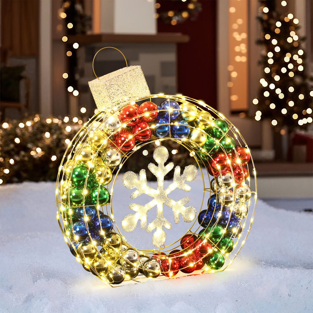 3Ft Tall Ornament and Snowflake Wreath Outdoor Holiday Decoration with Lights The Holiday Aisle®