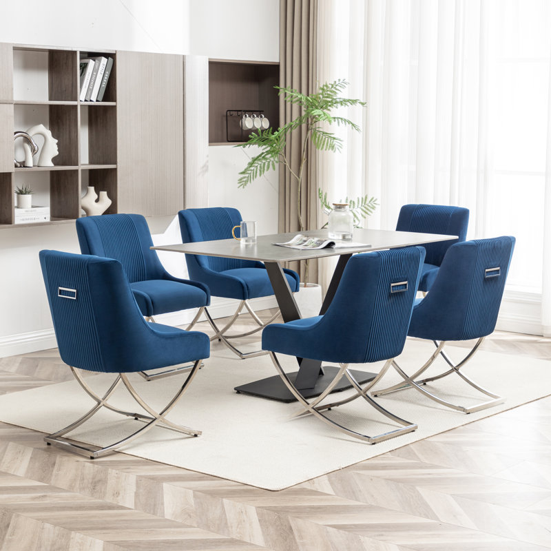 Chaise d'appoint rembourrée en velours Elian, Marine, 6