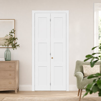 3-Panel Shaker Style Solid Core Primed Bi-Fold Closet Door