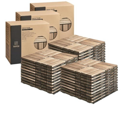 Carreaux de terrasse, plancher de patio - carreaux de bois d'extérieur imperméables en bois d'acacia pour tous les temps - balcon, cour, intérieur et extérieur (motif en croix blanche, 30 pièces - 30 pieds carrés)