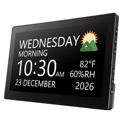 Large Display Digital Calendar Clock, 12 Themes 20 Alarms 20 Reminders, Auto Dimming Temp Humidity, 12/24Hr for Seniors Desk