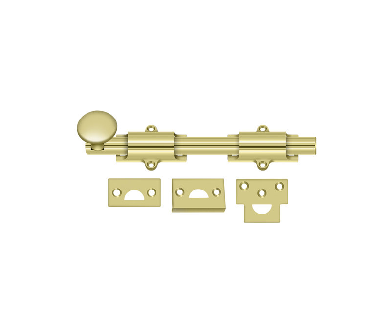 Deltana 6SB003 6" Surface Bolt; Heavy Duty; Lifetime Brass Finish, Bright Brass