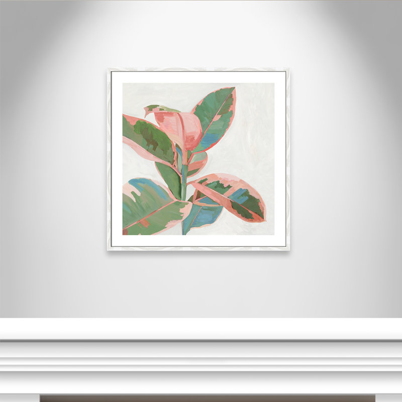 Ficus rose I - reproduction d'art, Papier avec cadre en bois blanc, H 33,25 po x l 33,25 po x P 0,75 po