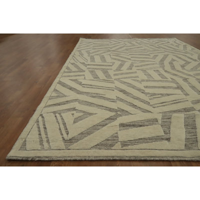 Earth Tone Wool Abstract Indian Area Rug 6x9