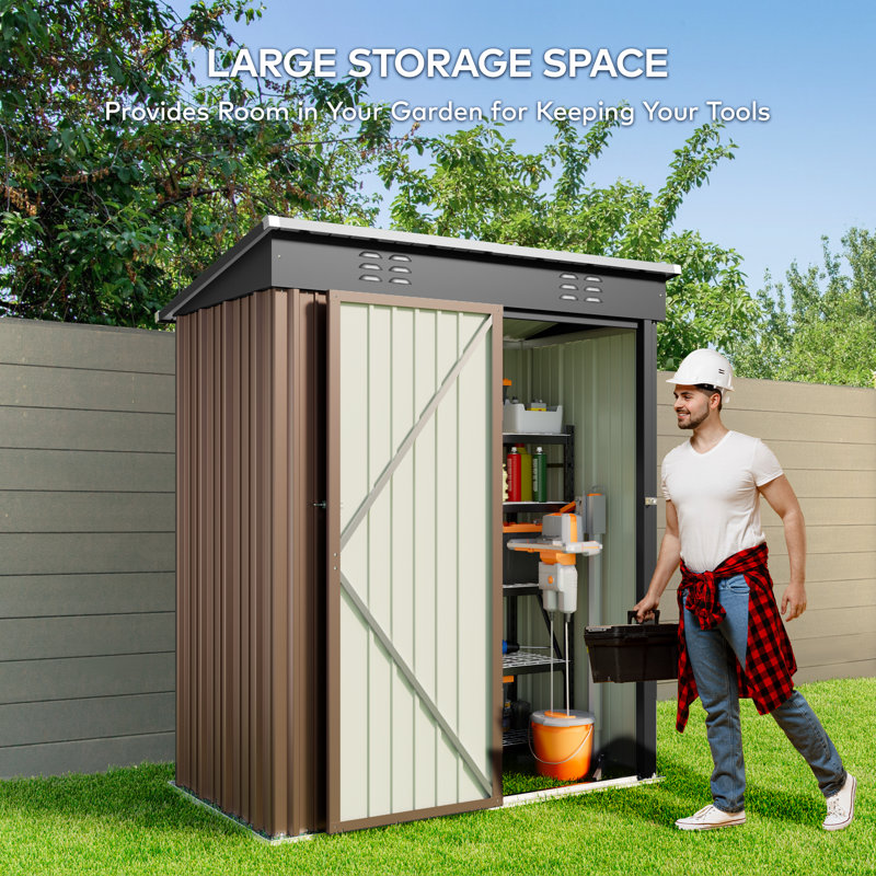 Aiho 5 ft. W X 3 ft. D Metal Vertical Storage Shed, Brown