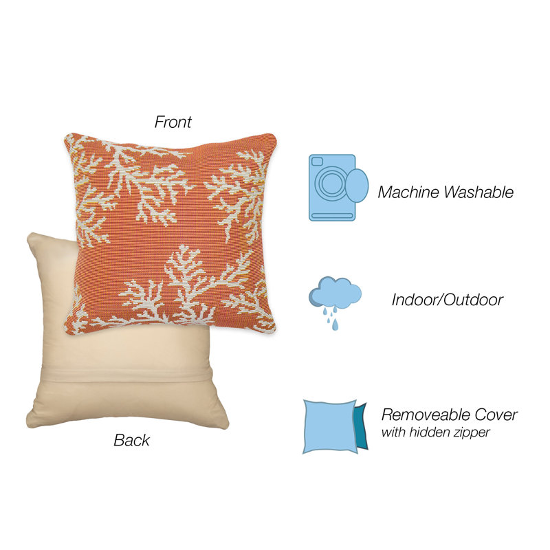 Coral Edge Sunset Orange and White Square Pillow