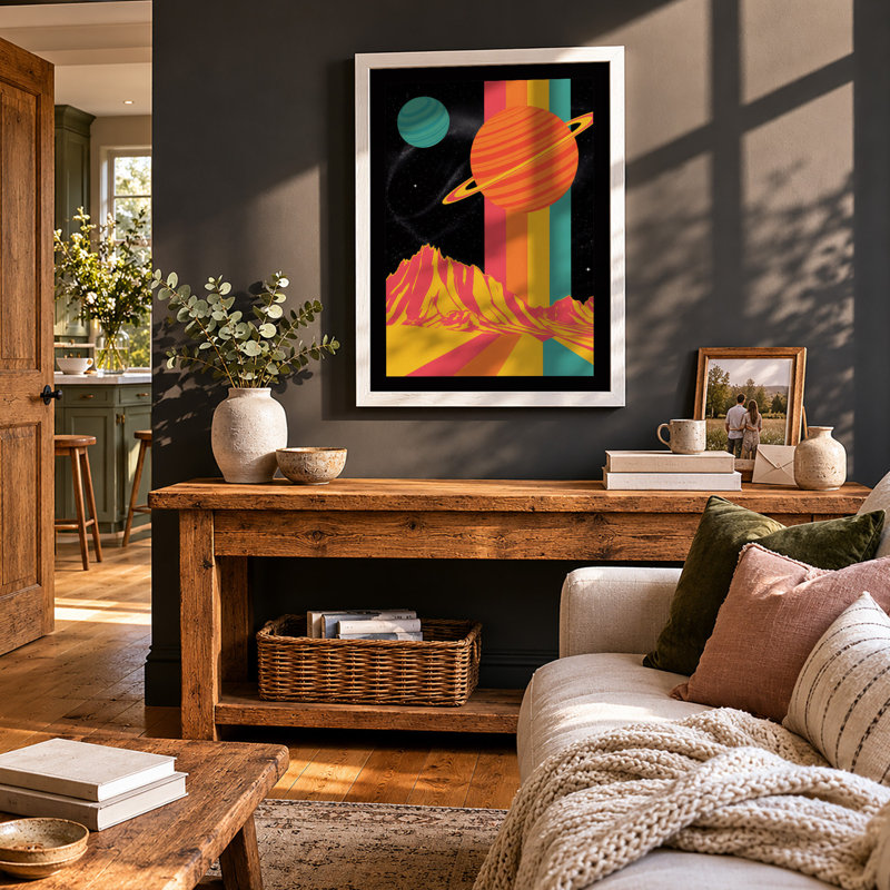 Cosmic Mountains Retro - Framed Print, A1 - 84.1 x 59.4 cm, White