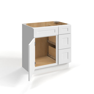 1800cabinets Shaker White Vanity Combo Cabinet Only, Soft-Close Doors and Drawers, Available in 30”W, 33"W and 36"W, Right Drawer Configurations