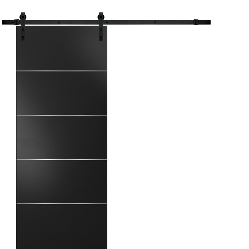 Porte de grange noire Planum avec trousse de quincaillerie d'installation Planum, Noir, L 28 po x H 80 po