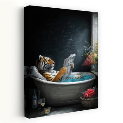 Tiger In Bathtube 2 by Justyna Jaszke - Wrapped Canvas Print