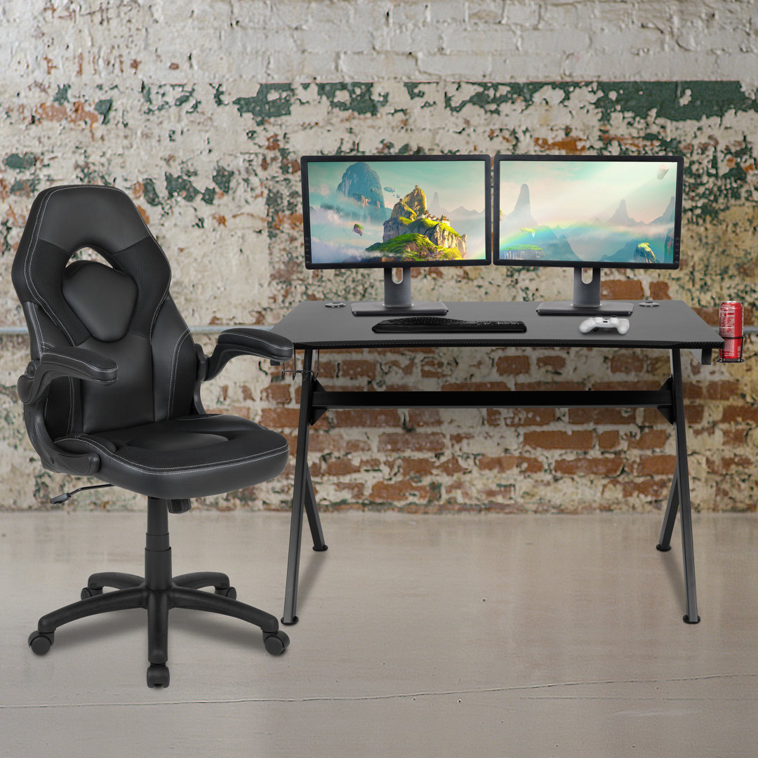 Bridesdale Gaming Desk And Racing Chair Set With Cup Holder, Headphone Hook & 2 Wire Management Holes Ebern Designs 