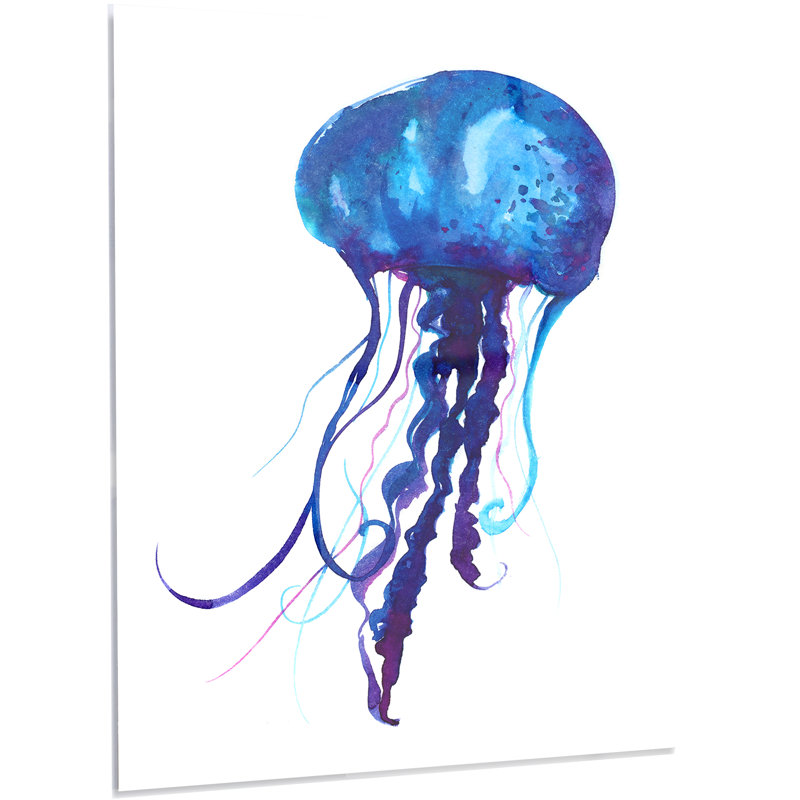 « dark blue jellyfish aquarelle », impression sur métal, H 28 po x l 12 po x P 1 po