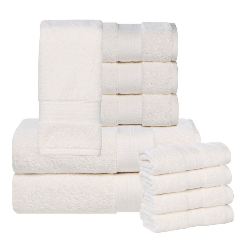 Aria Turkish Cotton Heavyweight Absorbent Plush Solid 10 Piece Towel Set, Ivory