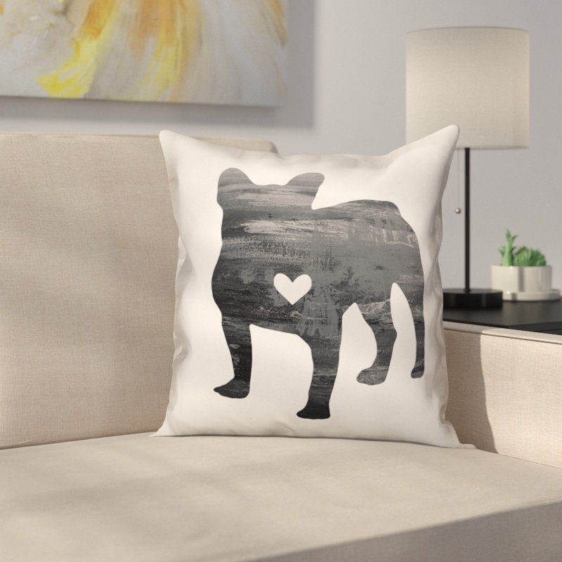  Coussin Silhouette Frenchie, 18 po x 18 po, Noir / blanc, Housse de coussin seulement - sans coussin