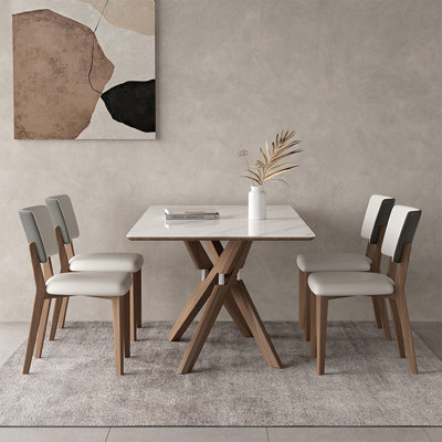 Vintage Rectangular Rock Slab Dining Table Sets