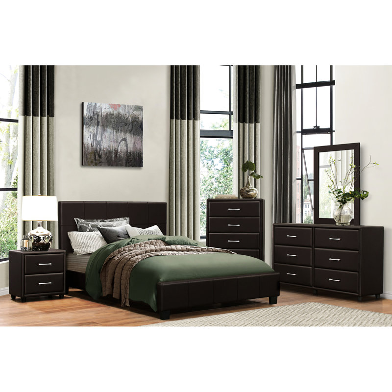 Table de chevet 2 en similicuir brun foncé pour une magnifique chambre à coucher avec quincaillerie de ton argent