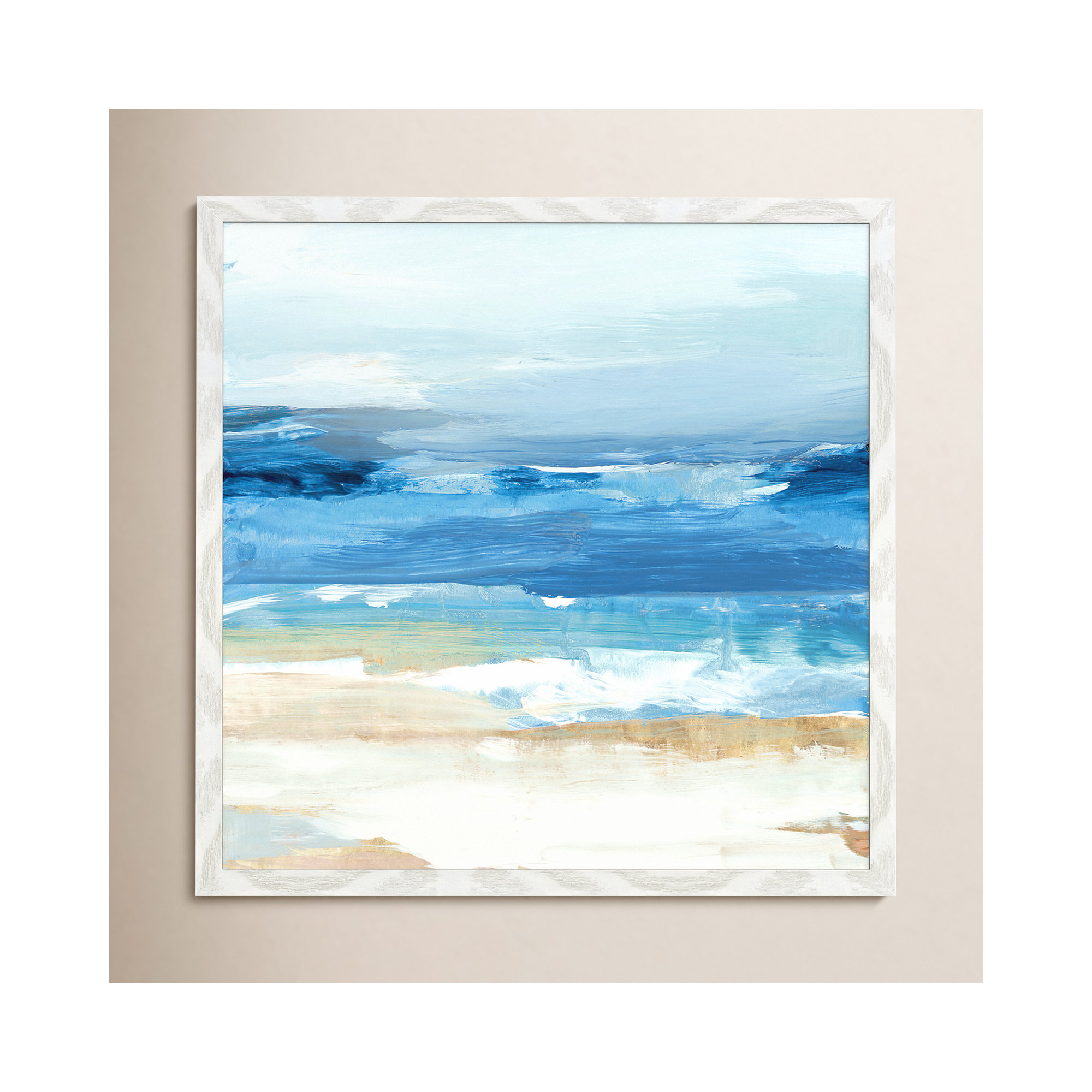Surface Waves - Picture Frame Painting Print, 32" H x 32" W x 0.75" D, White Framed