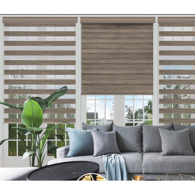 Store à enroulement semi-transparent sans cordon aspect bois jour et nuit, Brun, L 18 po x L 84 po