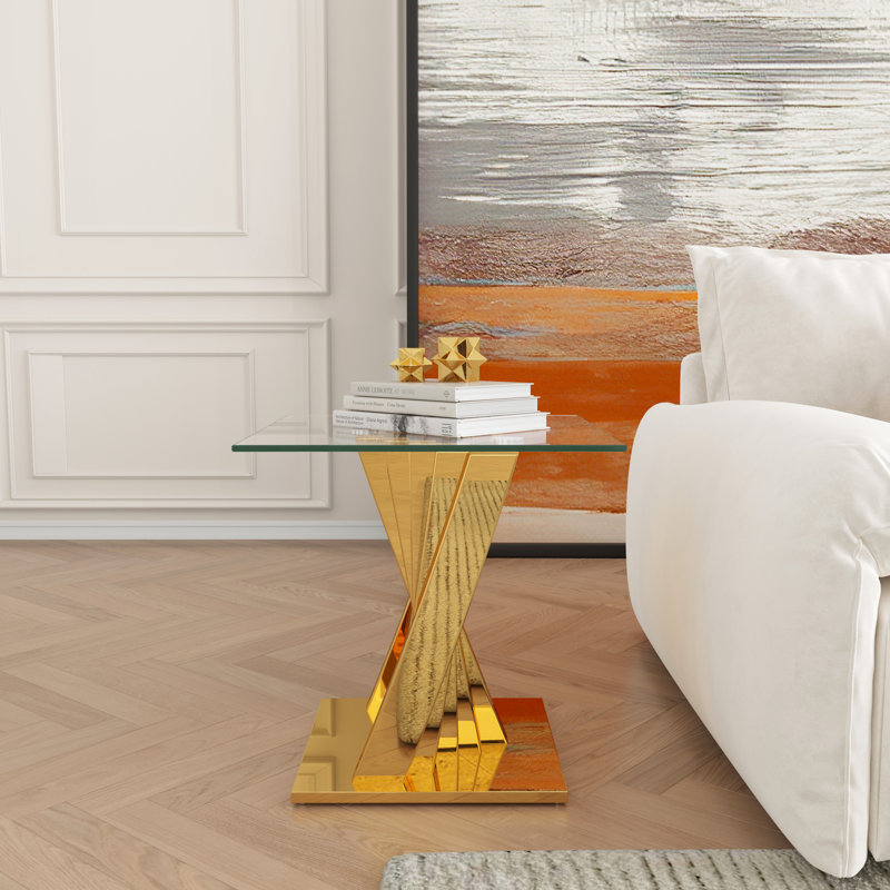 Glass Top End Table, Gold
