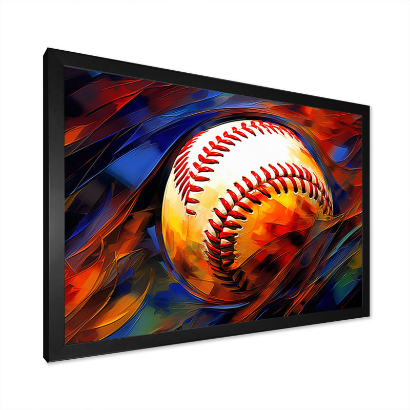 Baseball Abstract Glory II - impressions sur toile de sport, H 16 po x l 32 po x P 1 po, Cadre photo noir