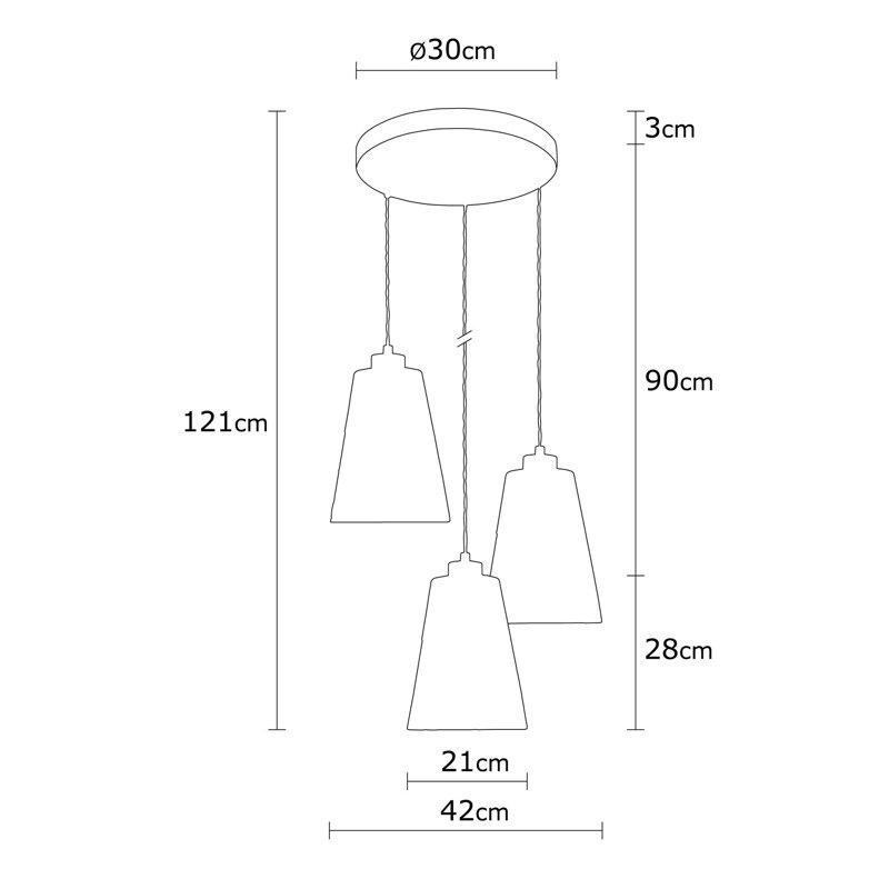 Luminaire suspendu conique à 3 lumières Aidrick