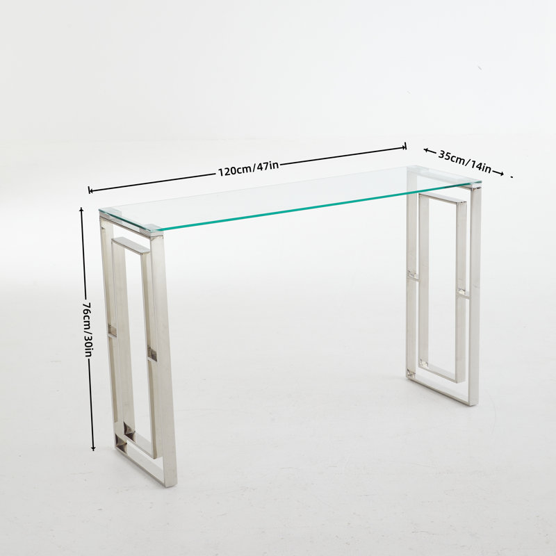 Table de console moderne avec plateau en verre